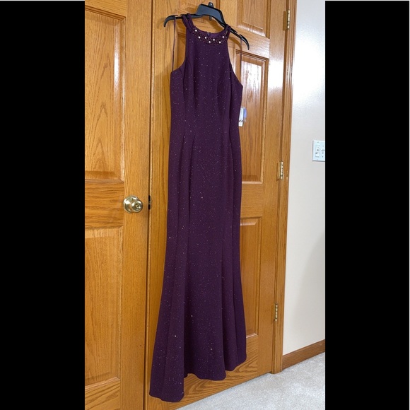 Formal Dress Sizes 10 12 14 Purple Mermaid Glitter Sparkle Beaded Neck NIGHTWAY - Picture 1 of 11